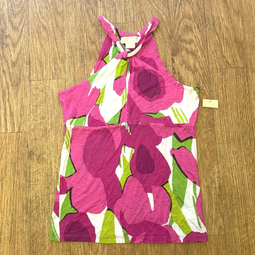 Michael Michael Kors Pink White Green Keyhole Halter Tank Top Size Small